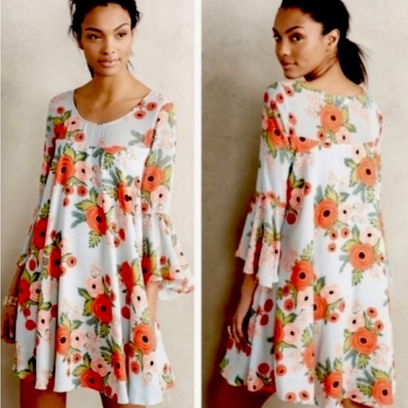 Anthropologie paper crown + ruffle paper dress floral swing sz S - Picture 2 of 6